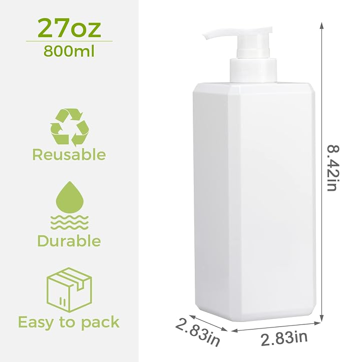Suream Shampoo and Conditioner Dispenser Set - 27oz Plastic Empty Bottle - Image 3