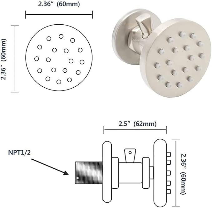 Brass Shower Body Jets with Adjustable Flow, Massage Spa Brushed Nickel Round - Image 5