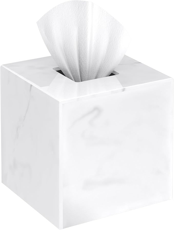 SILUT Tissue Box Cover Square, Marble Texture Tissue Box Holder, Decorative by SILUT