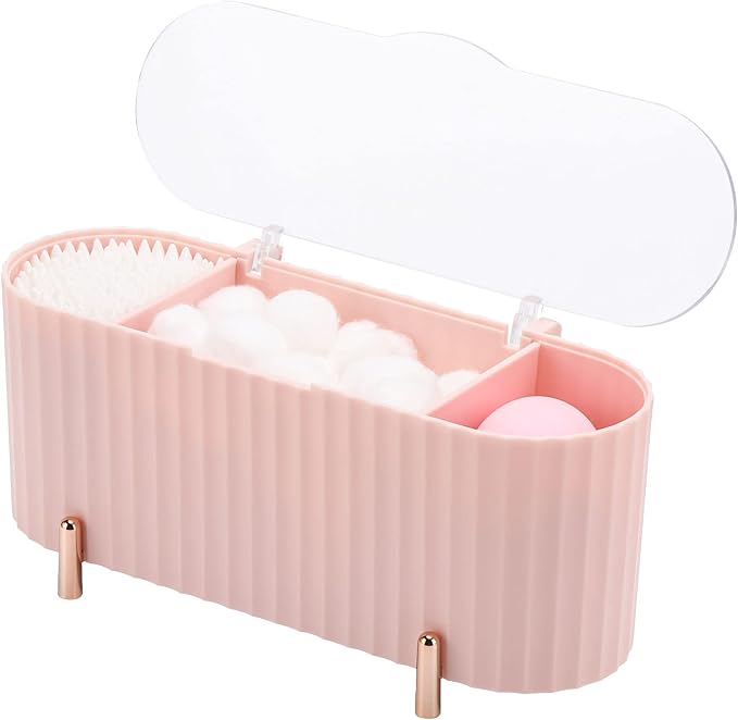 Tecbeauty Qtips Holder, 3 Grids Separate Cotton Swabs Ball Dispenser, Storage by Tecbeauty