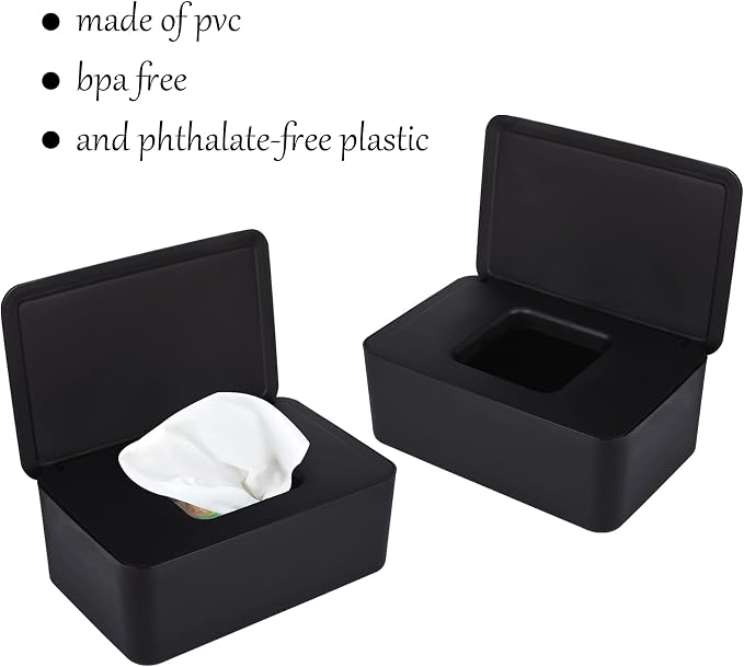 Cuayaes Black Tissue Box Cover, Refillable Baby Wipes Dispenser - Image 7