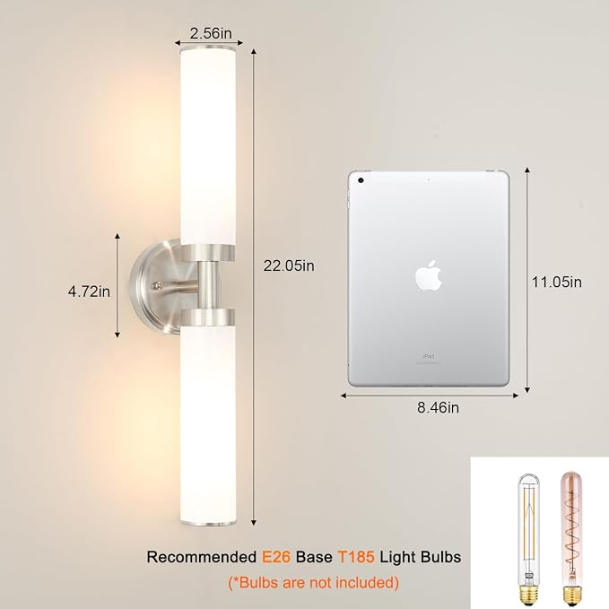 Brushed Nickel Wall Sconces Set of 2, Modern Bathroom Vanity Lights - Image 7