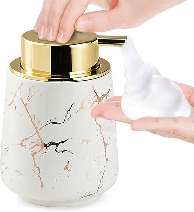 Marble Foam Soap Dispenser for Bathroom, Chic Ceramic Bottle by OHIHUW