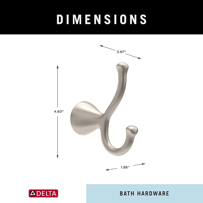 Delta ARV35-DN Arvo Double Towel Hook Bath Hardware Accessory in Brushed Nickel - Image 8