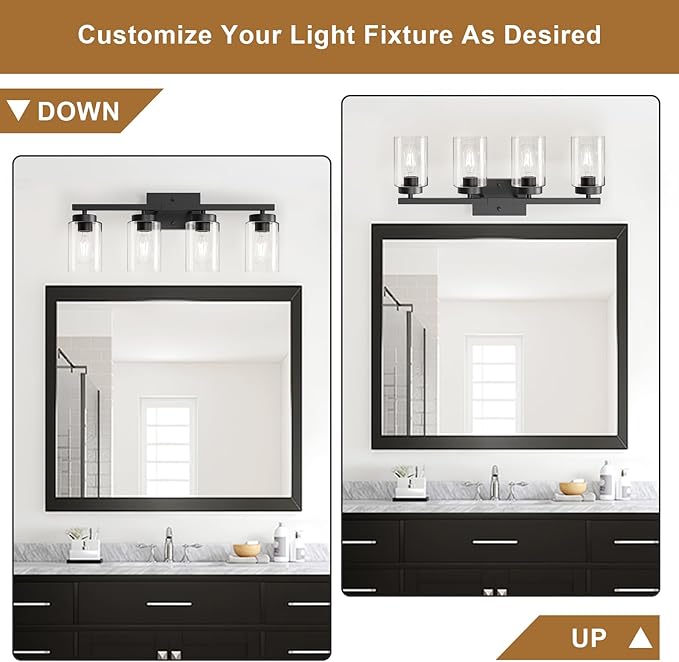 IZORRO Modern Bathroom Light Fixtures, 4 Light Black Vanity Lights, Bathroom - Image 2