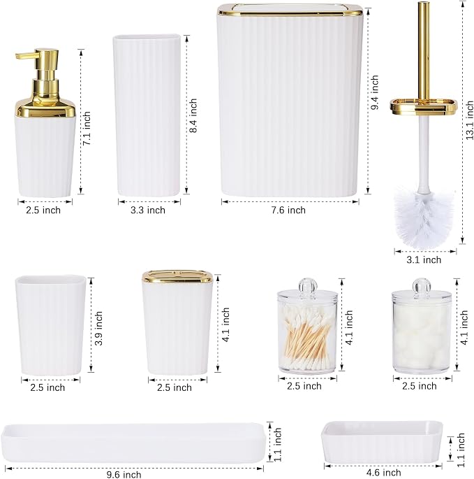 White Bathroom Set, Trash Can, Toothbrush Holder, Soap Dispensers, Toothbrush - Image 2