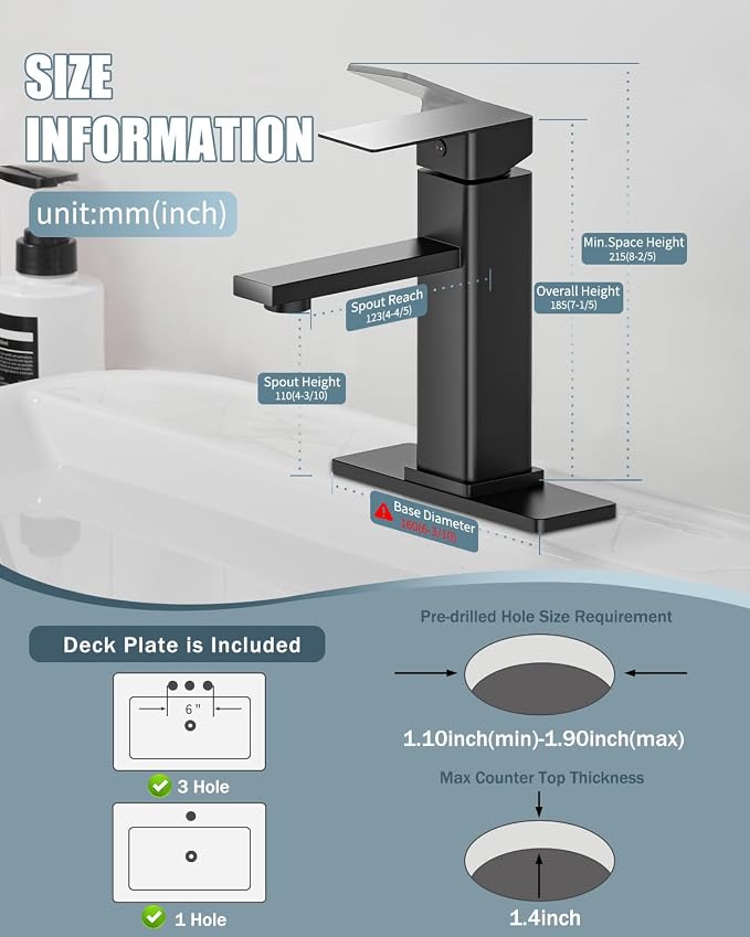 Bathroom Faucets Set with Pop Up Drain, Modern Single Handle Black Bathroom - Image 8