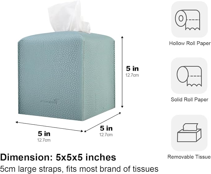 Tissue Box Cover 5X5X5'' PU Leather Tissue Holder Square Tissue Cube Box - Image 5