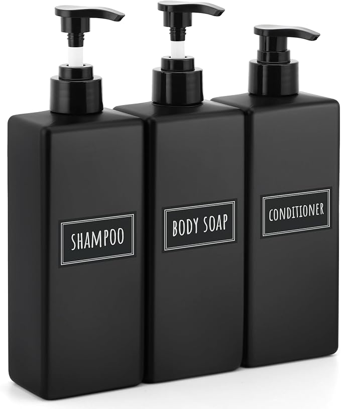 Segbeauty Matte Black Soap Dispenser, 3 Pack 16.9oz Refillable Shampoo and by Segbeauty