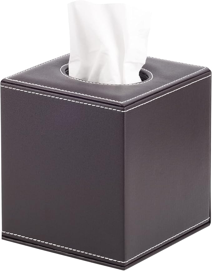 Stylish PU Leather Tissue Box Holder, Square Napkin Holder Pumping Paper Case by RHCSZ
