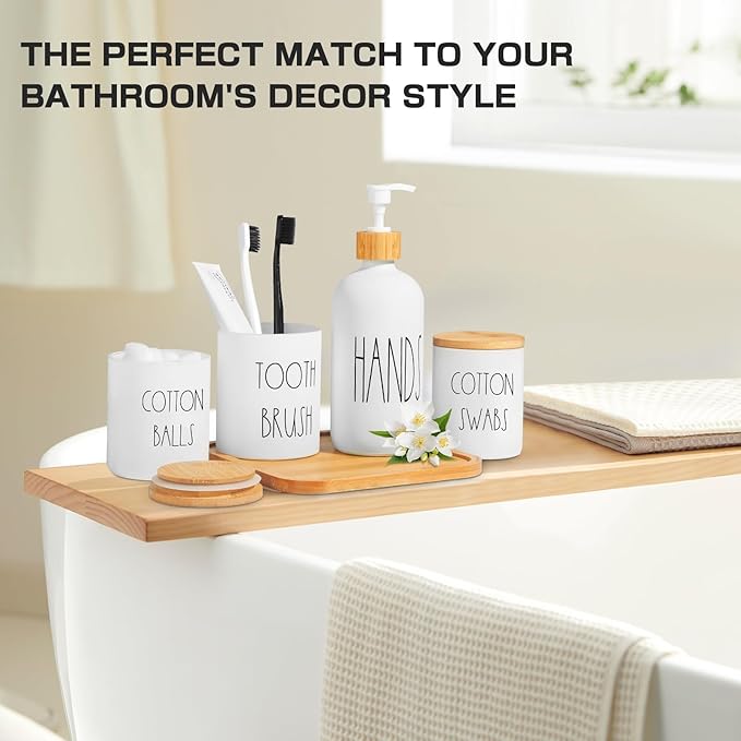 White Bathroom Accessories, Soap Dispenser and Toothbrush Holder Set, Qtip and - Image 6