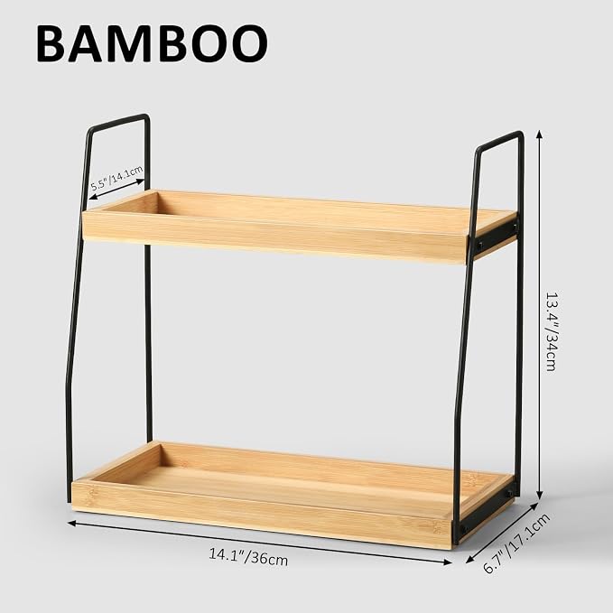 Bamboo Bathroom Counter Organizer, Wooden Bathroom Sink Countertop Organizer - Image 3