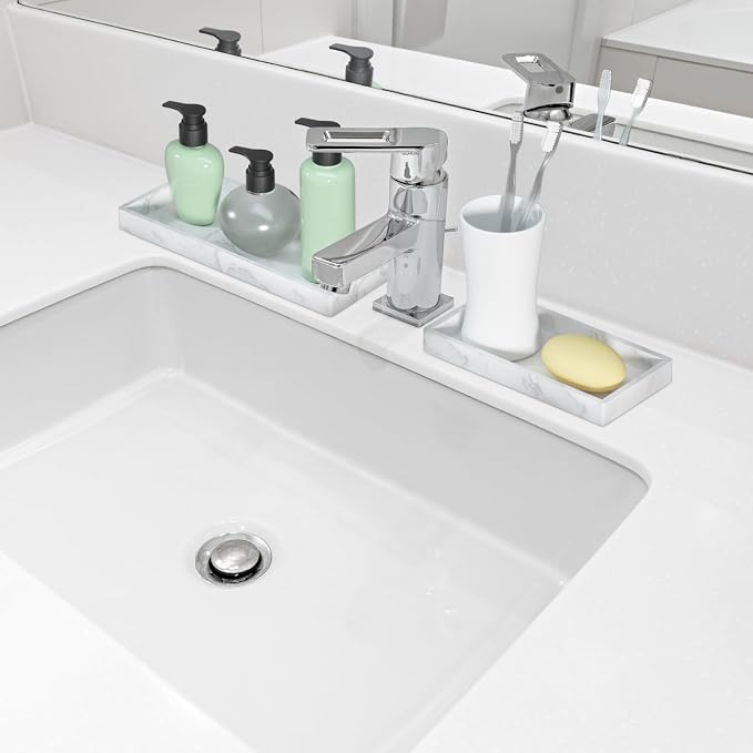 2 Packs Silicone Bathroom Vanity Tray Large 11.8" ＆ Small 7.8" Set - Image 5