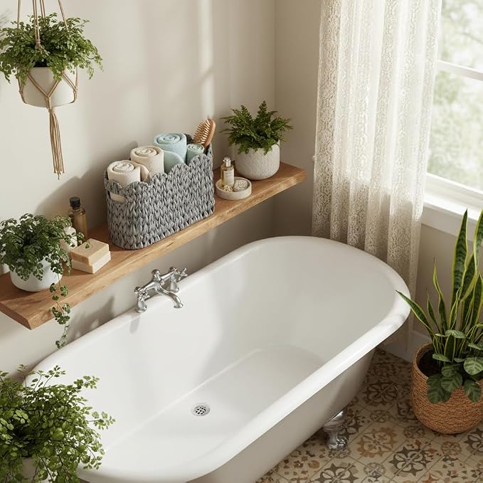 Grey Toilet Paper Storage Basket, Scalloped Baskets - Image 3