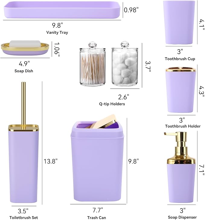 Purple Bathroom Accessories Set, Soap Dispenser, Soap Dish, Toothbrush Holder - Image 8