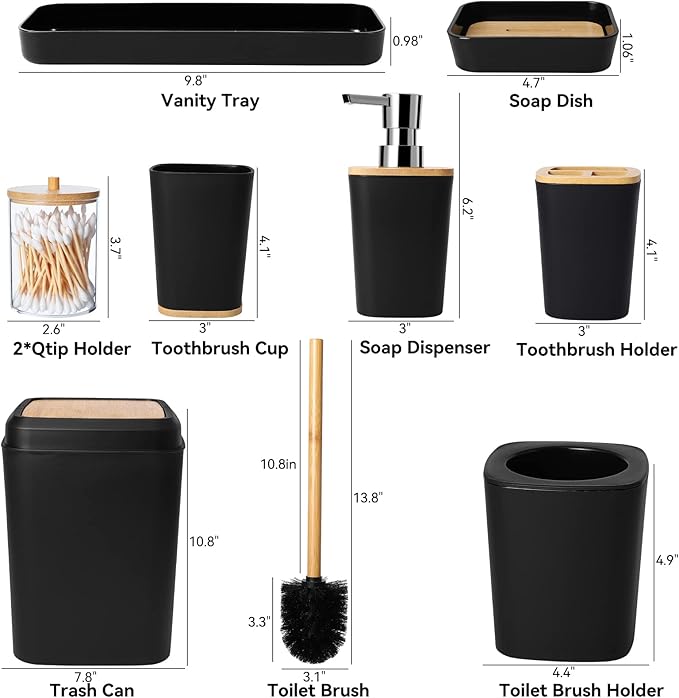 Bathroom Set Black Bathroom Trash Can, 9 Piece Bathroom Decor Toothbrush Holder - Image 6