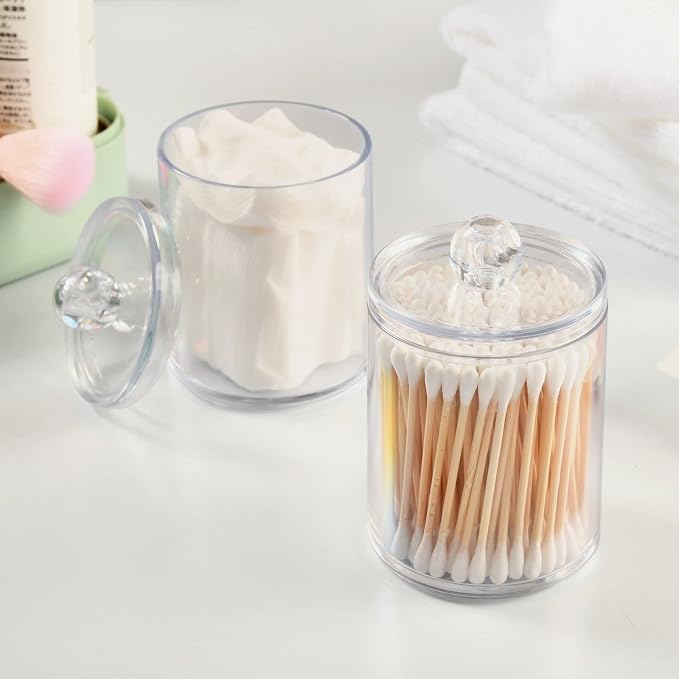 White Qtip Holder Organizer Dispenser Cotton Swabs Cans Plastic Jars - Image 5