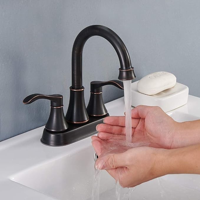 Lead-Free Antique 2 Handle Oil Rubbed Bronze Bathroom Sink Faucet, 360° Swivel - Image 8