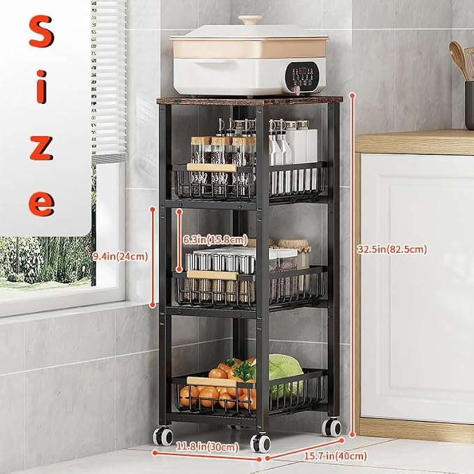 Metal Wire Baskets with Wheels, Stackable Storage Bins Kitchen Organizer Shelf - Image 3
