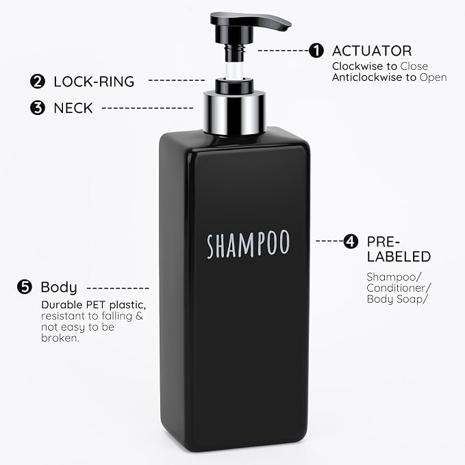 Segbeauty 6 Pack Reusable Shampoo and Conditioner Dispenser, 16.9oz 500ml Black - Image 4