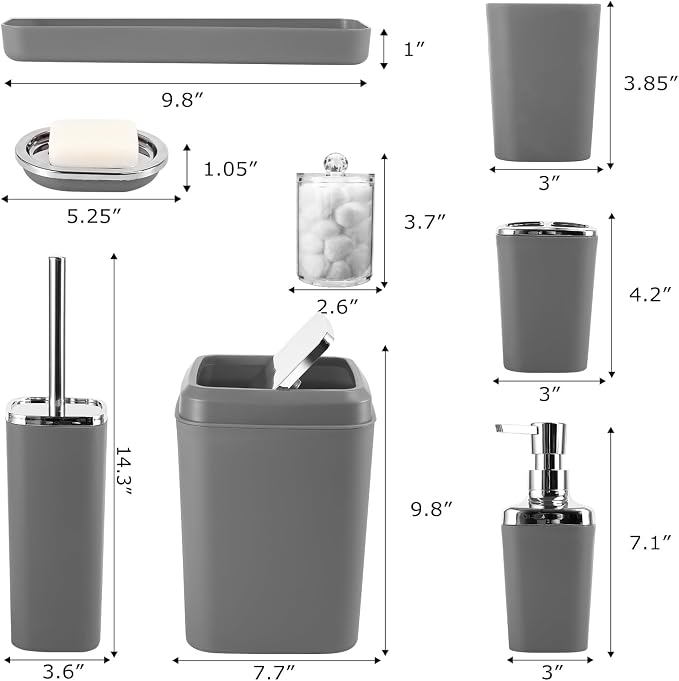 Grey Bathroom Accessories Sets Complete, 9-Piece Bathroom Accessories - Image 8