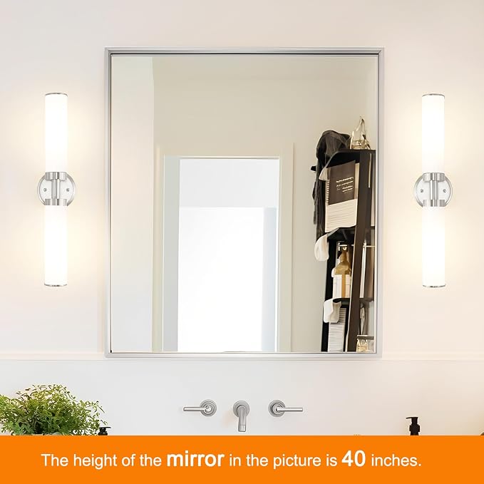 Brushed Nickel Wall Sconces Set of 2, Modern Bathroom Vanity Lights - Image 2