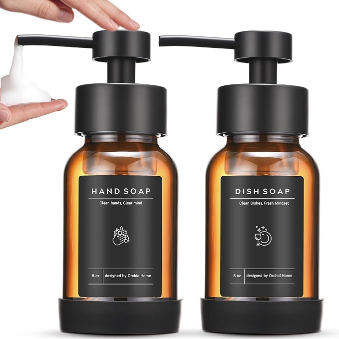 Foaming Soap Dispenser Set, Glass Foam Soap Dispenser by ORCHID+HOME