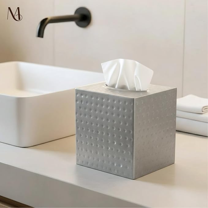 Monarch Abode Tissue Box Cover Square – Hand Hammered Pewter Metal Tissue - Image 3