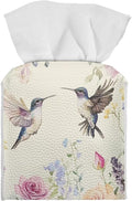 Bird Flowers Minimalist Tissue Box Holder, Square PU Leather Napkin Organizer by Pzuqiu