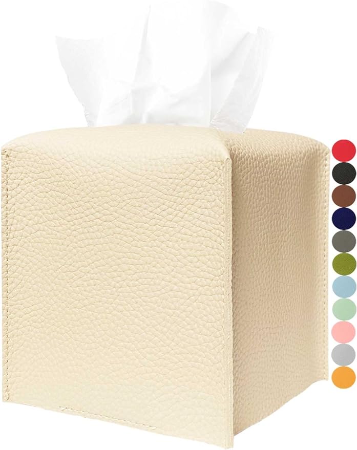 Tissue Box Cover Tissue Holder – Square Leather Tissue Box Holder by JESMINI