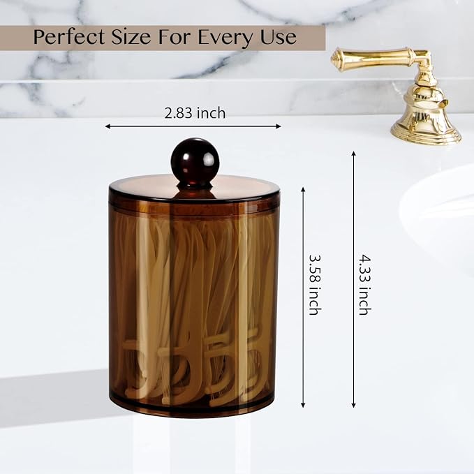 SheeChung 4-Pack Amber Acrylic Apothecary Jars - 10oz & 12oz Qtip Holder Set - - Image 6