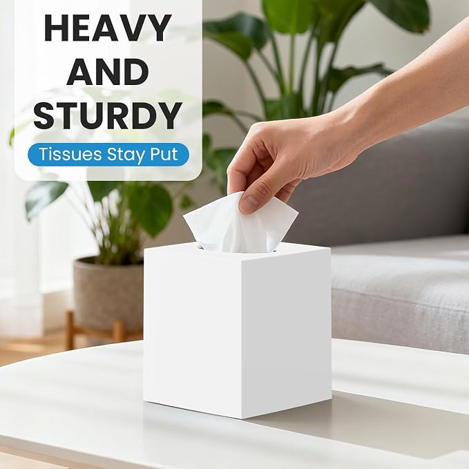 2 Pack Tissue Box Cover White, Square Acrylic Tissue Holder, Decorative Facial - Image 5