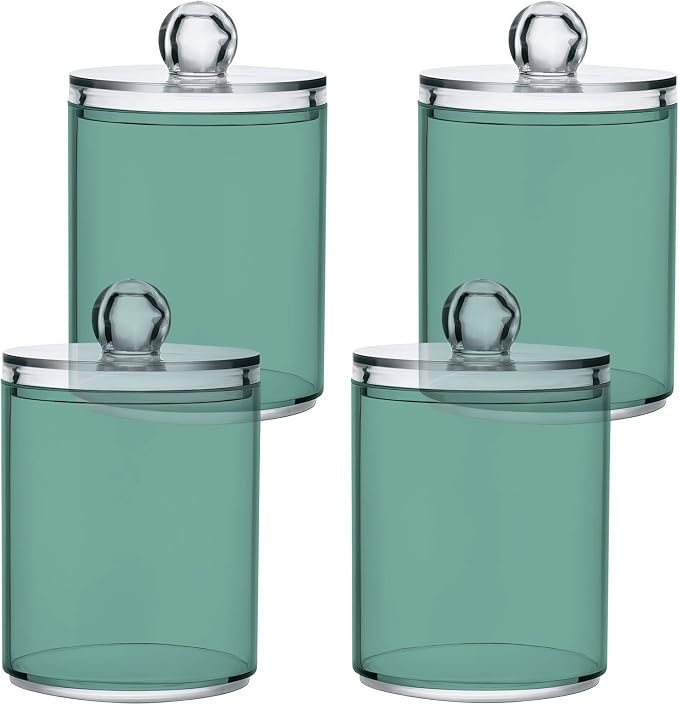 Teal Green Retro Qtip Holder Organizer Dispenser Cotton Swabs Cans Plastic Jars - Image 2
