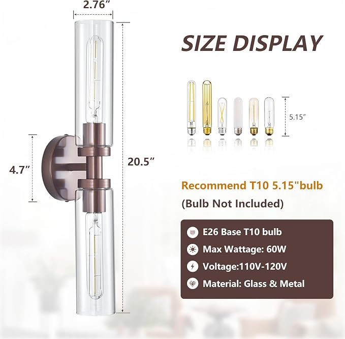 2 Light Bathroom Wall Sconces Set of 2, Modern Farmhouse Bronze Bathroom Light - Image 4