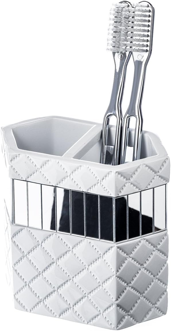 Creative Scents Quilted Mirror White Toothbrush Holder – Bathroom Toothbrush by CreativeScents