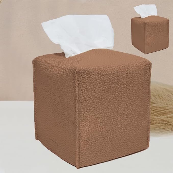 HOMOTEK 2 Pack Tissue Box Cover, Square PU Leather Tissue Holder, Decorative by HOMOTEK
