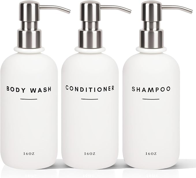 Set of 3 Shampoo and Conditioner Dispenser Stainless Steel Pump Head - 16oz by DIDROOM