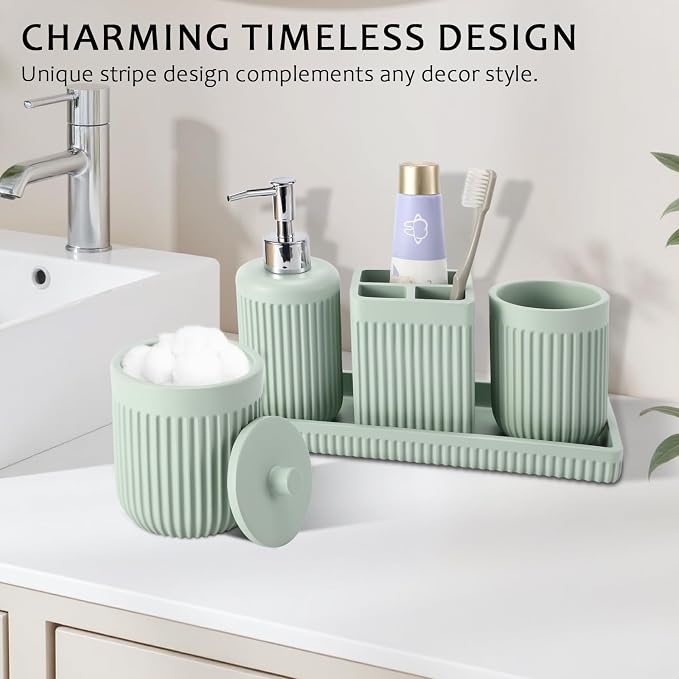 Light Green Bathroom Sets with Shower Curtain and Rugs, 8-Piece Resin Bathroom - Image 8