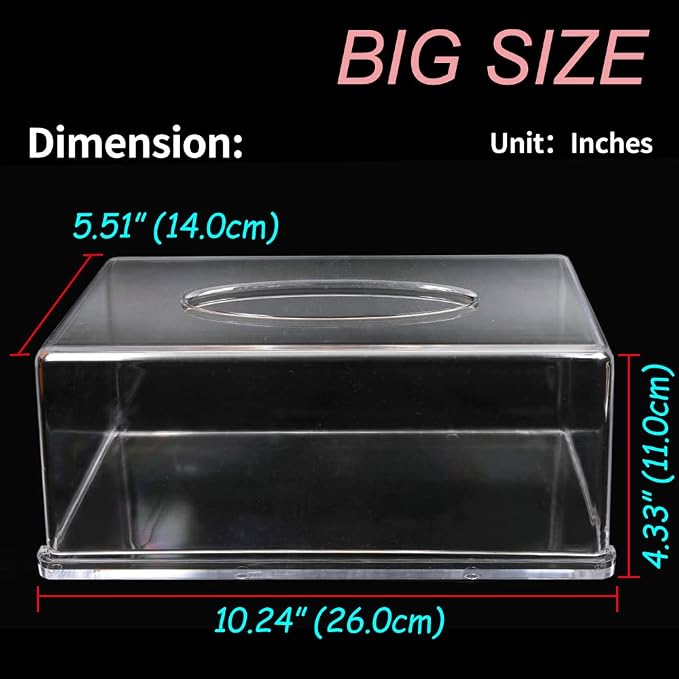 Rectangular Clear Acrylic Tissue Box, Big Box Covers Square, Bathroom Facial - Image 3