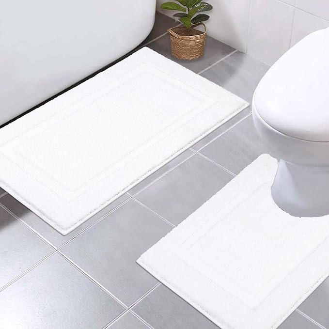 SHACOS White Bathroom Rugs Sets 2 Piece, Soft Fluffy Water Absorbent Bath Mat by SHACOS