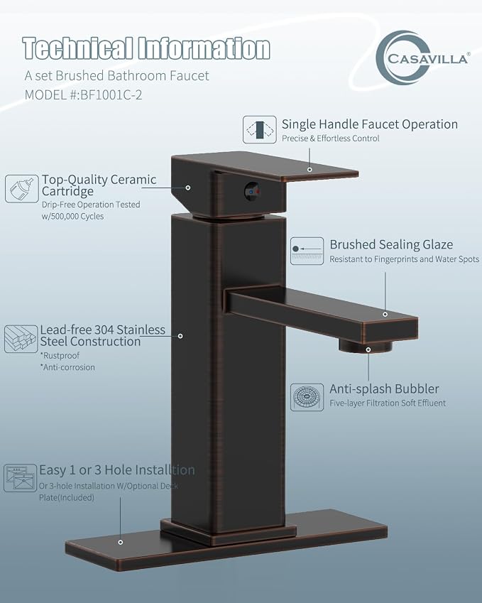 Bathroom Sink Faucet-2 Sets, Oil Rubbed Bronze Bathroom Faucet - Image 7