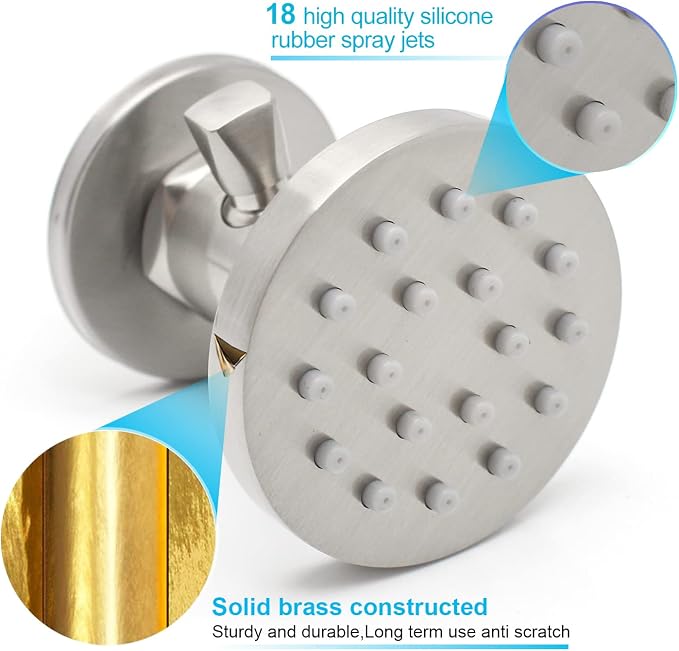 Brass Shower Body Jets with Adjustable Flow, Massage Spa Brushed Nickel Round - Image 8
