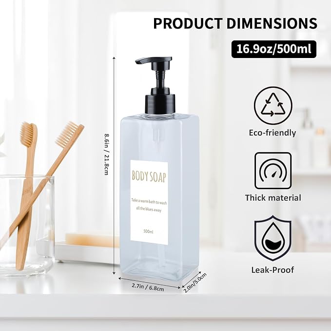 Shampoo and Conditioner Dispenser Modern Refillable Shampoo Pump Bottles - Image 6