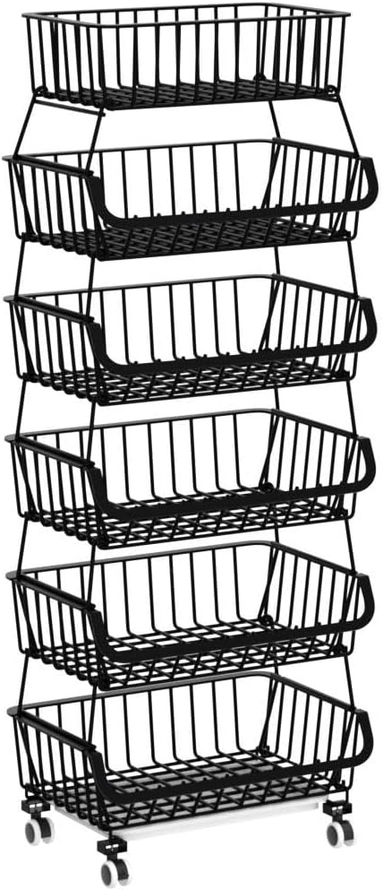 Metal Wire Baskets with Wheels, Stackable Storage Bins Kitchen Organizer Shelf - Image 4