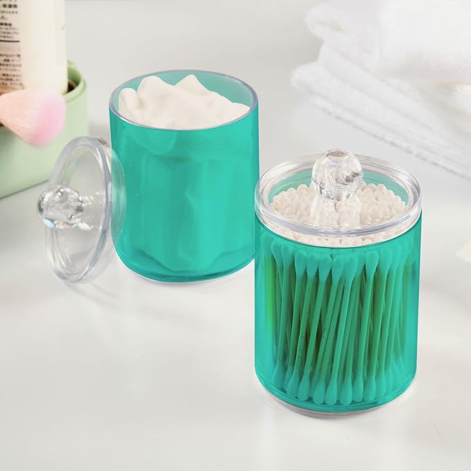 Turquoise Qtip Holder Organizer Dispenser Cotton Swabs Cans Plastic Jars - Image 5