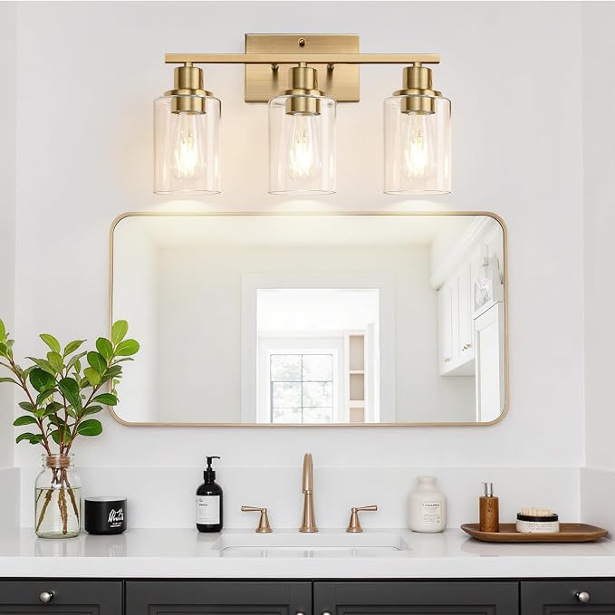 3 Light Bathroom Light Fixtures, Brass Vanity Lights - Image 6