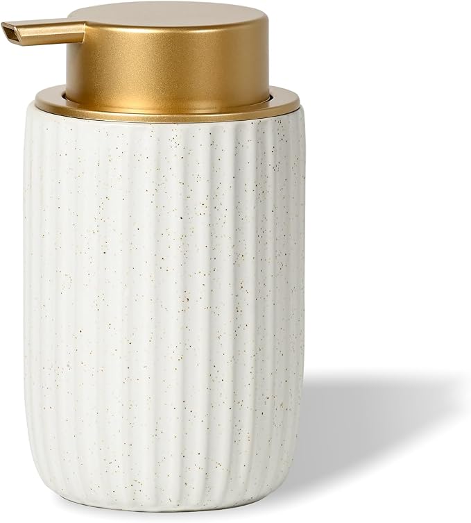 Speckled Matte White Ceramic Foam Soap Dispenser, 12 oz Refillable Pump by YURIAERY