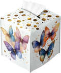 Butterfly Tissue Box Cover Metallic Gold Accents Blue Orange Art Leather Tissue by Unknown