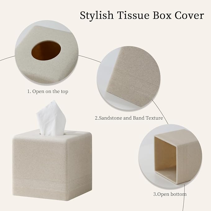 Tissue Box Cover Square, Resin Facial Tissue Holder Covers Cube Toilet Paper - Image 4
