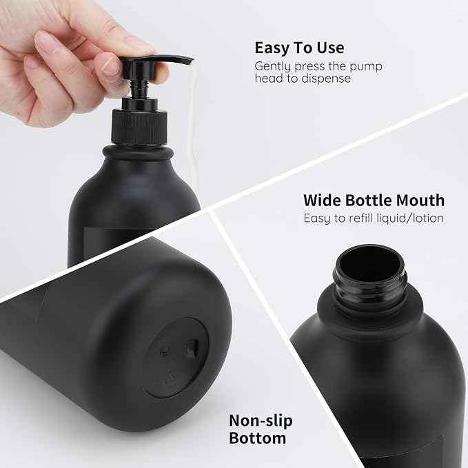 Segbeauty Matte Black Shampoo Dispenser, 500ml Plastic Press Lotion Dispenser - Image 4
